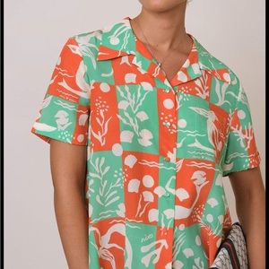 Rixo London Rickie Mermaid  Button Down Collar Shirt Top Blouse Free People Xs/s